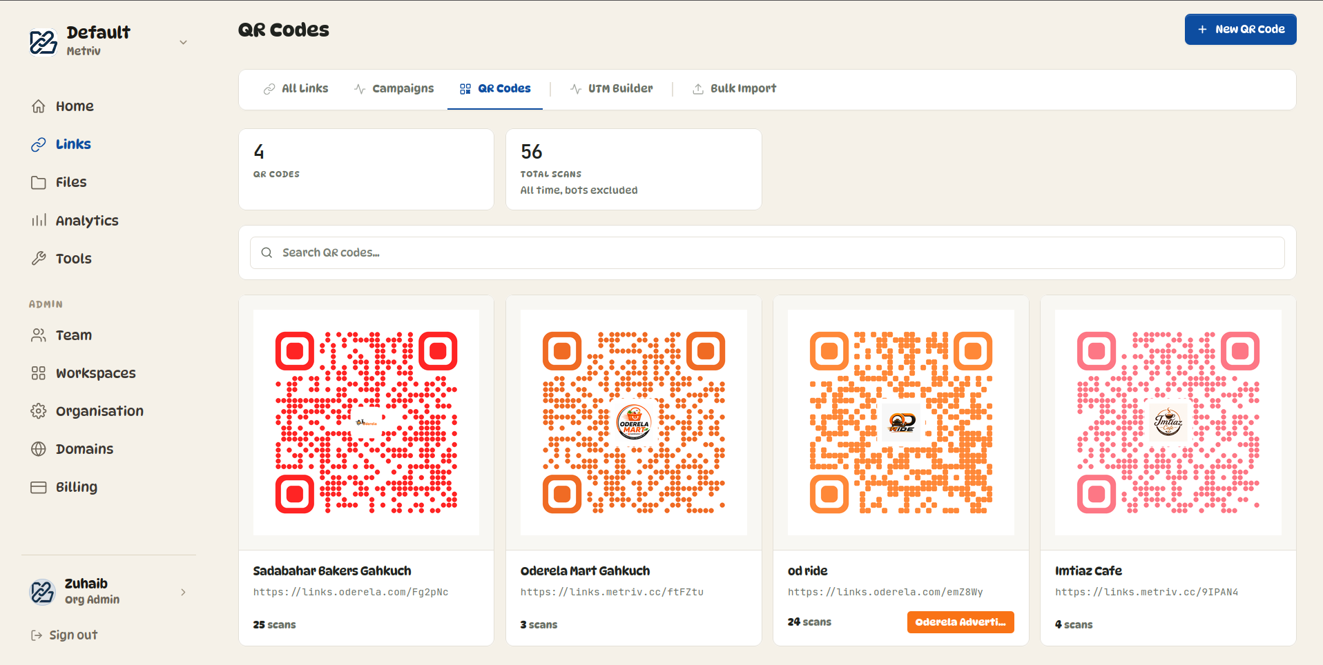 Metriv QR code and scan analytics